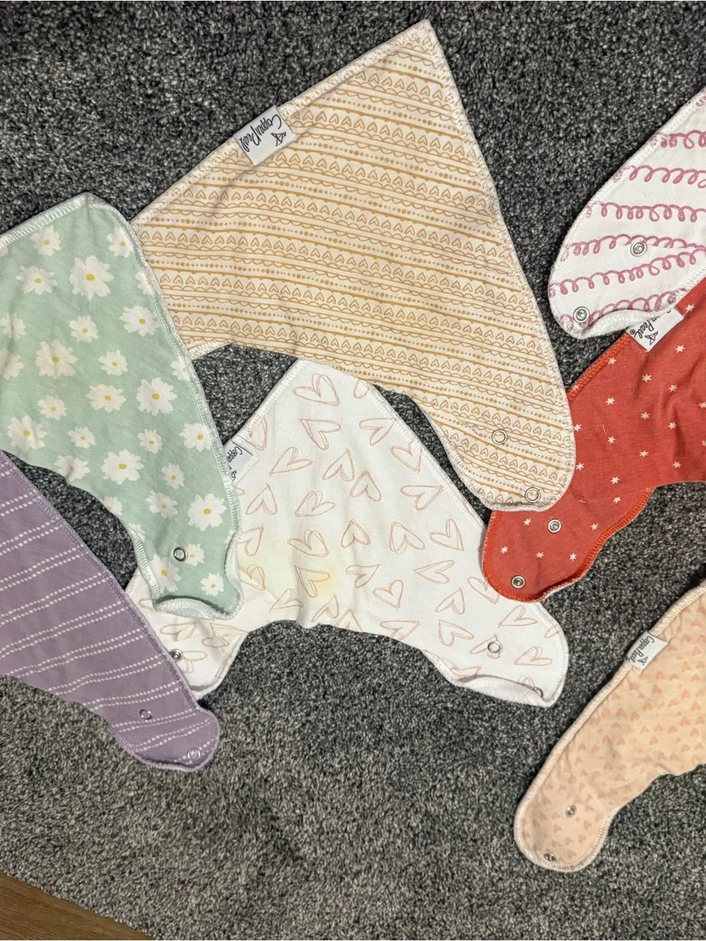 Cozy Paul Baby Bandana Bib Trio - Mint Floral, Lavender Stripe & Cream Heart